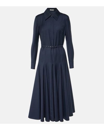 Emilia Wickstead Vy And Black Marione Belted-waist Wool Midi Dress - Blue
