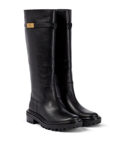 Tory Burch T Hardware Leather Knee-high Boots - Black