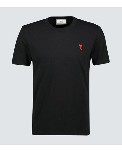Ami Paris T-Shirt aus Baumwoll-Jersey mit Logostickerei - Schwarz