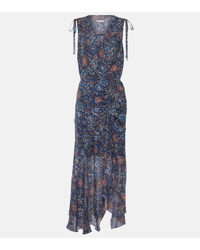 Veronica Beard Dovima Floral Silk Midi Dress - Blue