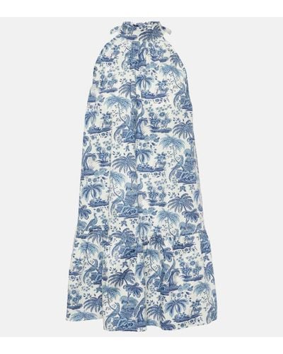 STAUD Vestido corto Marlowe de algodon floral - Azul