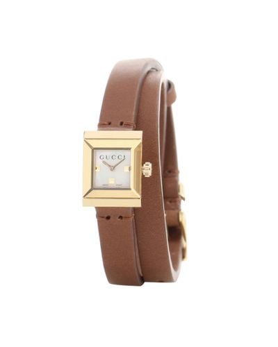 Gucci G-frame Small Square Leather Watch - Brown