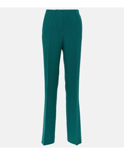 Dries Van Noten High-rise Wool Gabardine Straight Trousers - Green