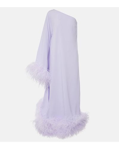 ‎Taller Marmo Balear Feather-trimmed One-shoulder Crepe Gown - Purple