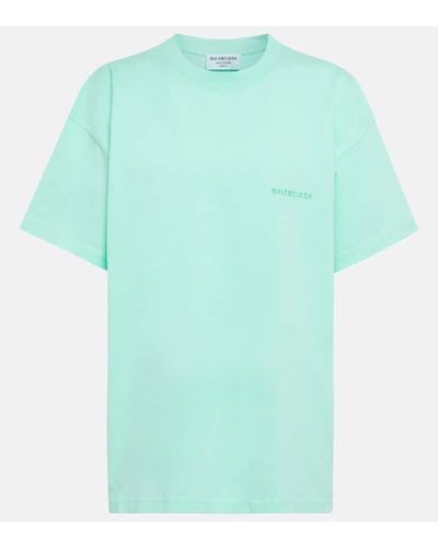Balenciaga T-shirt in cotone con logo - Blu
