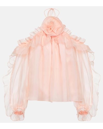 Carolina Herrera Floral-applique Silk Blouse - Pink