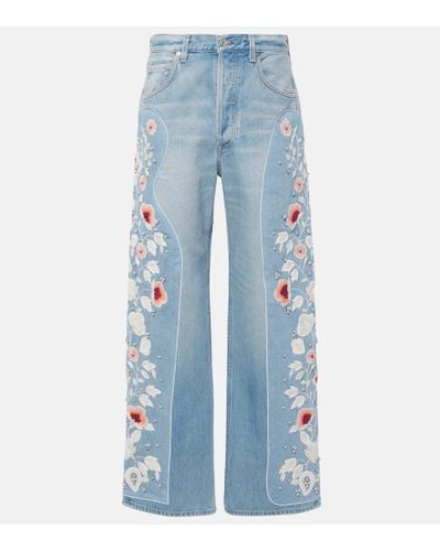 Citizens of Humanity Ayla Embroidered High-rise Wide-leg Jeans - Blue