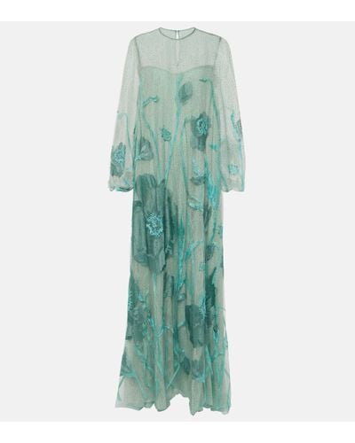 Costarellos Yesenia Embroidered Tulle Gown - Green