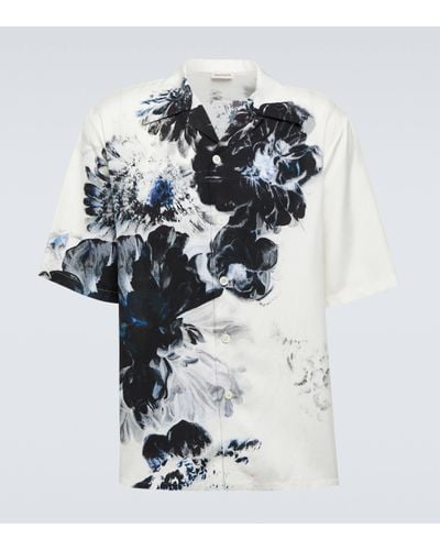 Alexander McQueen Dutch Flower Silk Bowling Shirt - White