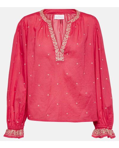 Velvet Besticktes Top Ania aus Baumwolle - Pink