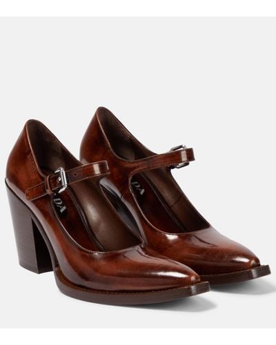 Prada Leather Mary Jane Court Shoes - Brown