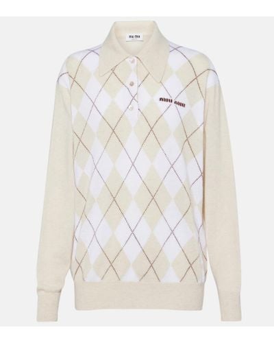 Miu Miu Polo Argyle in cashmere - Bianco