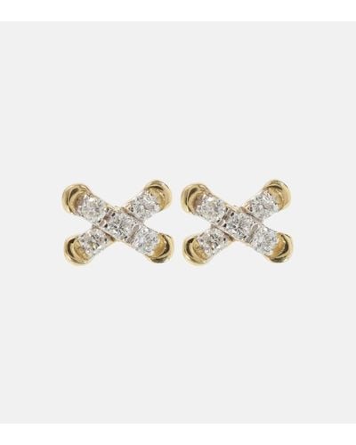 STONE AND STRAND Diamond Cross Stitch 14kt Gold Stud Earrings With White Diamonds - Metallic