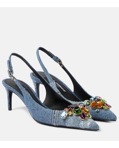 Dolce & Gabbana Embellished Denim Slingback Pumps - Blue