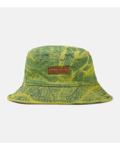 Acne Studios Logo Dyed Denim Bucket Hat - Green