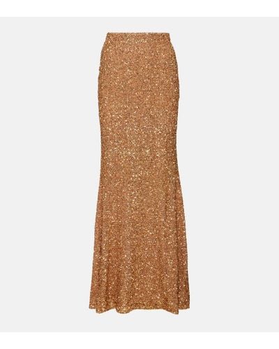 Self-Portrait Sequined Maxi Skirt - Brown