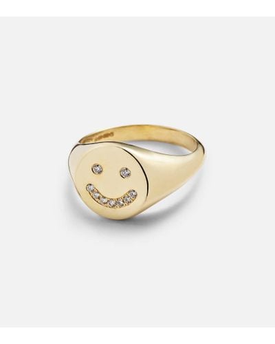 Roxanne First Ring Smiley aus 14kt Gelbgold mit Diamanten - Weiß