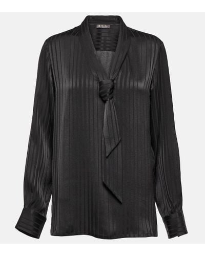 Loro Piana Kya Striped Jacquard Silk Shirt - Black