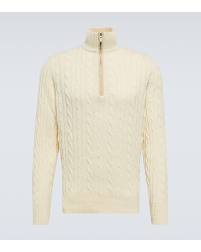 Loro Piana Treccia Cable-knit Cashmere Half-zip Jumper - Natural