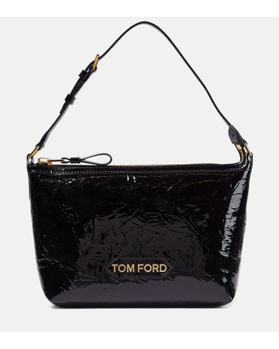 Tom Ford Label Mini Patent Leather Shoulder Bag - Black