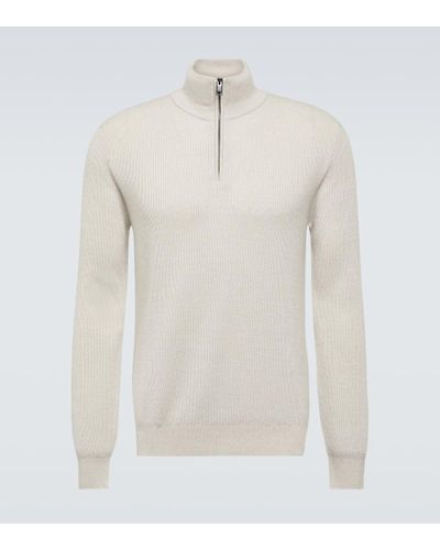Brioni Cashmere, Wool, And Silk Half-zip Sweater - White