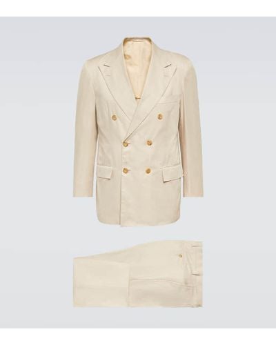 Kiton Double-breasted Cotton Suit - Natural