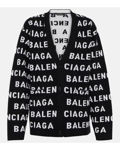 Balenciaga Cardigan en jacquard de laine melangee - Noir