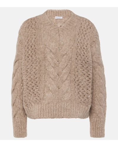 Brunello Cucinelli Cable-knit Cotton-blend Jumper - Brown