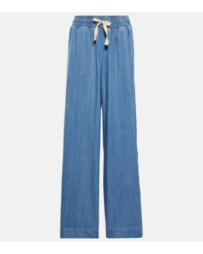 FRAME Cotton And Linen Drawstring Trousers - Blue