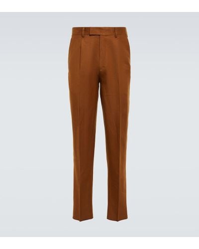 Zegna Pantalones de lino y lana plisados - Marrón