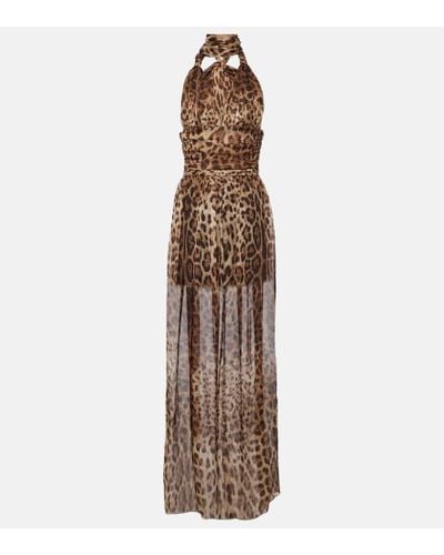 Dolce & Gabbana Vestido largo de chifon estampado - Marrón