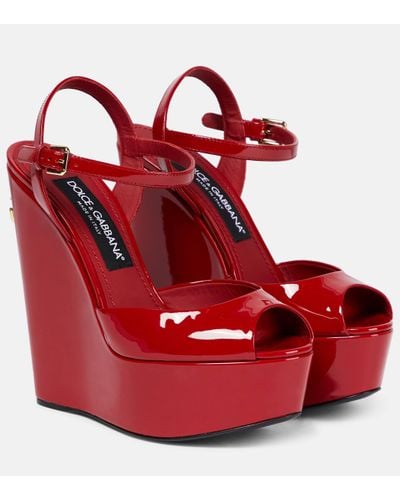 Dolce & Gabbana Logo Patent Platform Wedge Sandal - Red