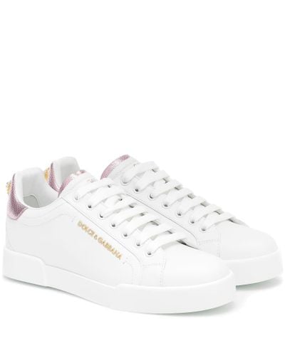 Dolce & Gabbana Portofino Sneakers mit Perle - Weiß