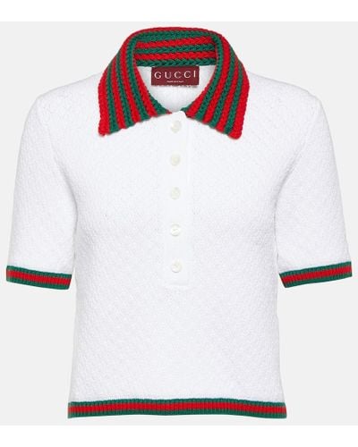 Gucci Polohemd Web Stripe aus Haekelstrick - Weiß