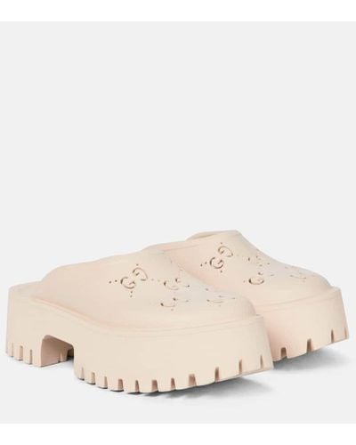 Gucci Platform Perforated G Sandal - Natural