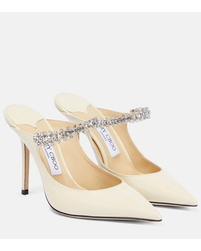 Jimmy Choo Bing 100 Embellished Patent Leather Mules - White