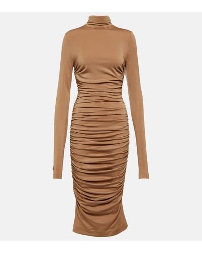 Dolce & Gabbana Ruched Wool-blend Minidress - Brown