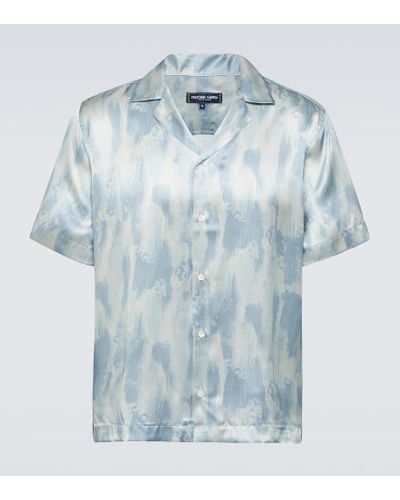 Frescobol Carioca Bedrucktes Hemd Roberto aus Seide - Blau