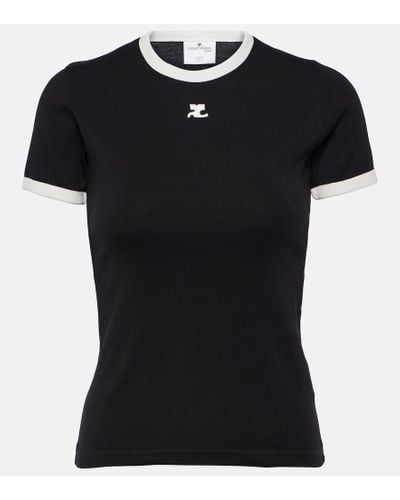 Courreges T-shirt in jersey di cotone con logo - Nero