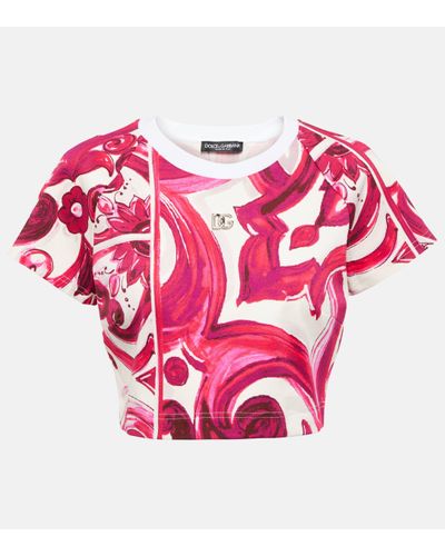 Dolce & Gabbana Majolica Cotton Crop Top - Pink
