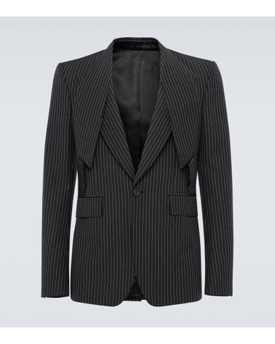 Alexander McQueen Pinstripe Wool And Mohair Suit Jacket - Black