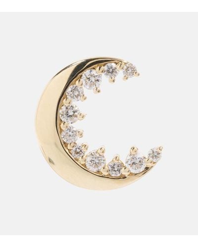 Sydney Evan Crescent Moon 14kt Gold Earrings With Diamonds - Metallic