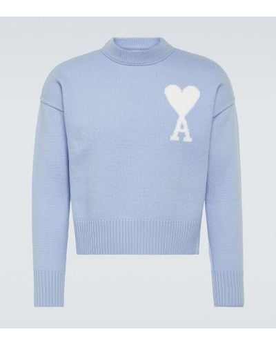 Ami Paris Ami De Cour Wool Sweater - Blue
