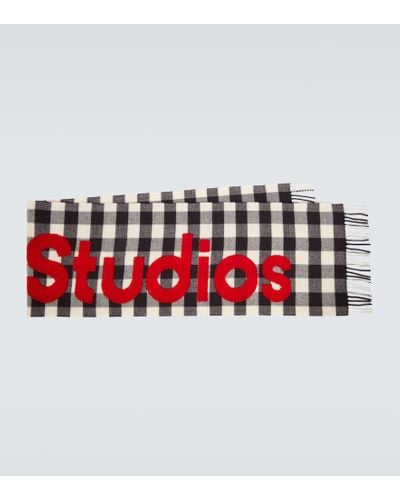 Acne Studios Sciarpa in misto lana a quadri con logo - Rosso