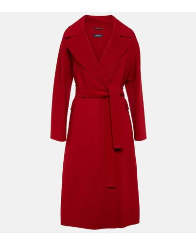 Max Mara Zenith Belted Virgin Wool Coat - Red