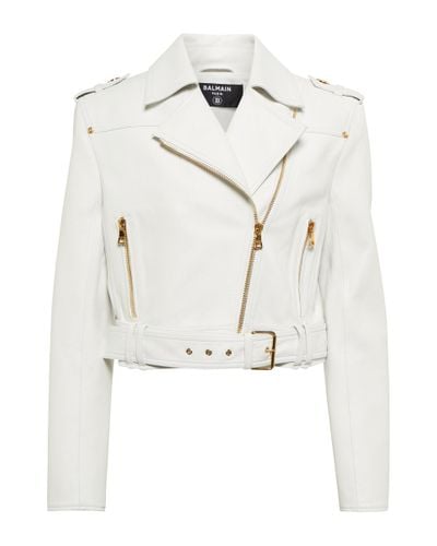 Balmain Leather Biker Jacket - White