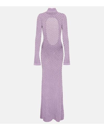 David Koma Open-back Crystal-embellished Pointelle-knit Maxi Dress - Purple