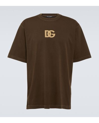 Dolce & Gabbana T-shirt en coton à imprimé logo DG - Marron