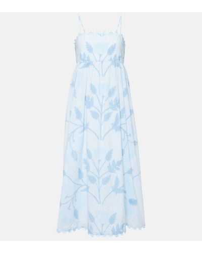 Juliet Dunn Scalloped Floral Cotton Midi Dress - Blue