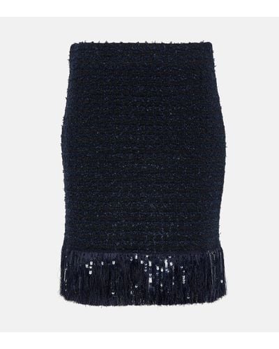 Oscar de la Renta Fringed Tweed Miniskirt - Blue